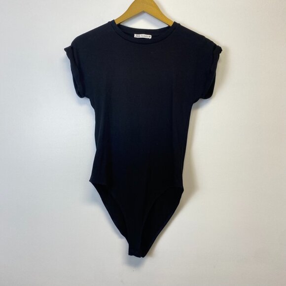 Zara Black Short Sleeve Ribbed Bodysuit - Picture 1 of 7